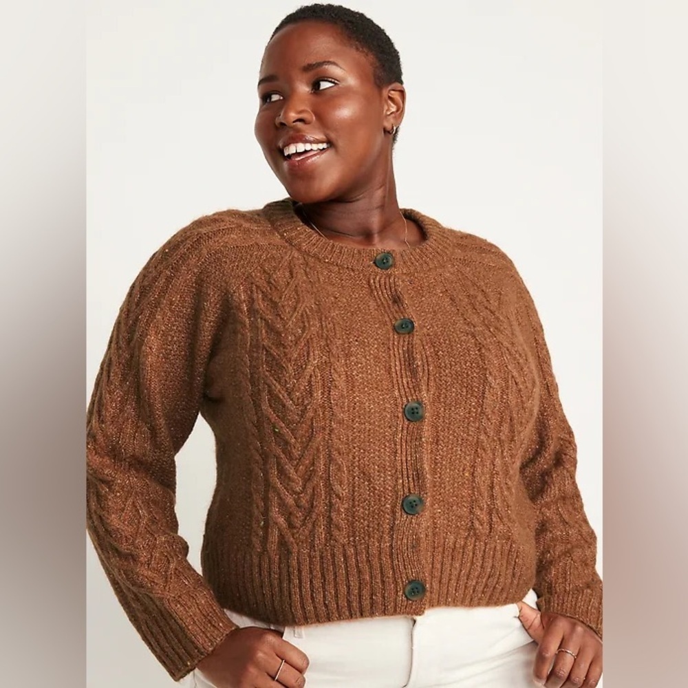 Old Navy Women's Mocha Brown Cropped Cable Knit Cardigan Sweater